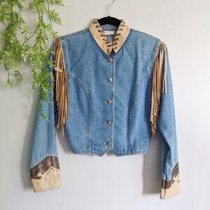 (Cache) Vintage Western Denim Leather Jacket